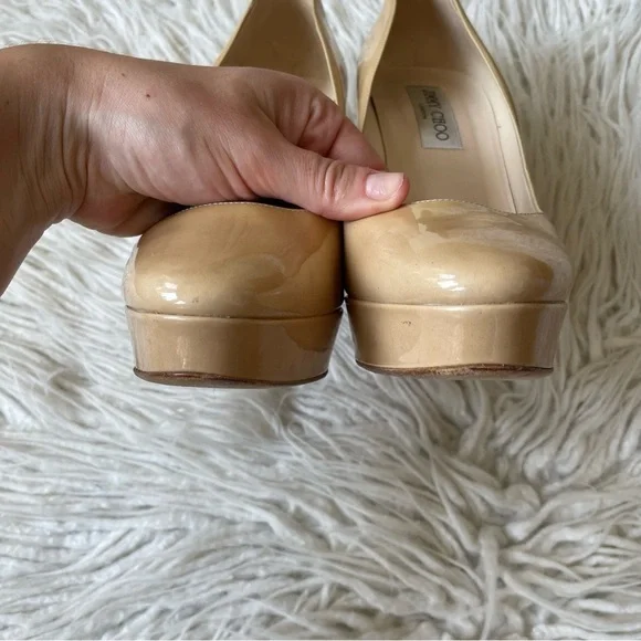 Jimmy Choo Cosmic Nude Beige Patent Leather Platform High Heel Pumps Size 39.5 - Picture 4 of 9